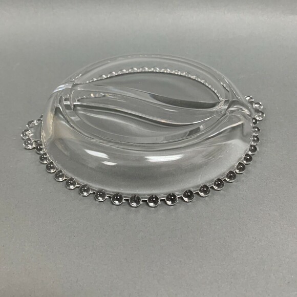 Ohio Imperial Glass Divided Bowl Plate Clear Beaded Candlewick Handles - Picture 5 of 5